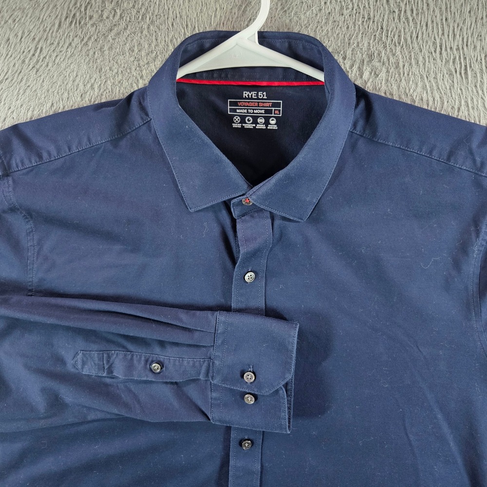 Rye 51 Voyager Shirt Mens XL Navy Blue Stretch Wrinkle Resistant Button Down